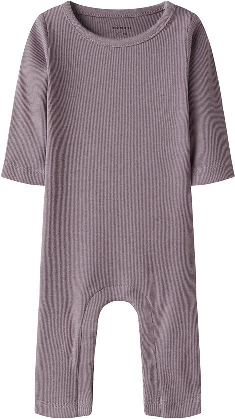 Name it Jumpsuit Ribgebreid Unisex Elderberry Gestreept Lange mouw Drukknopen Biologisch katoen/Elastaan/Katoen Maat 86