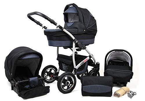 Lux4Kids Kinderwagen 3 in 1 complete set met autostoeltje Isofix babybad babydrager Buggy Larmax van ChillyKids black & graphite 3in1 (inclusief autostoeltje)