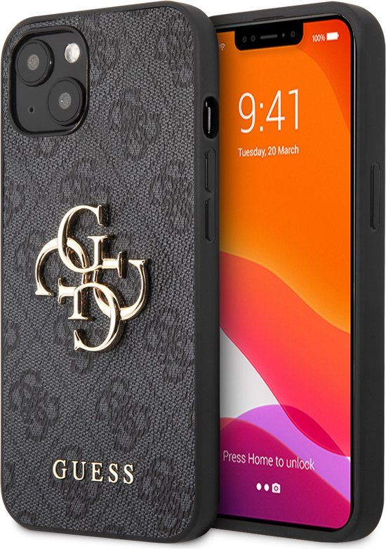 Guess iPhone 13 Backcase hoesje - Effen Grijs - Kunstleer