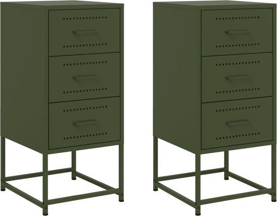 vidaXL Nachtkastjes - Set van 2 - Staal - Olijfgroen