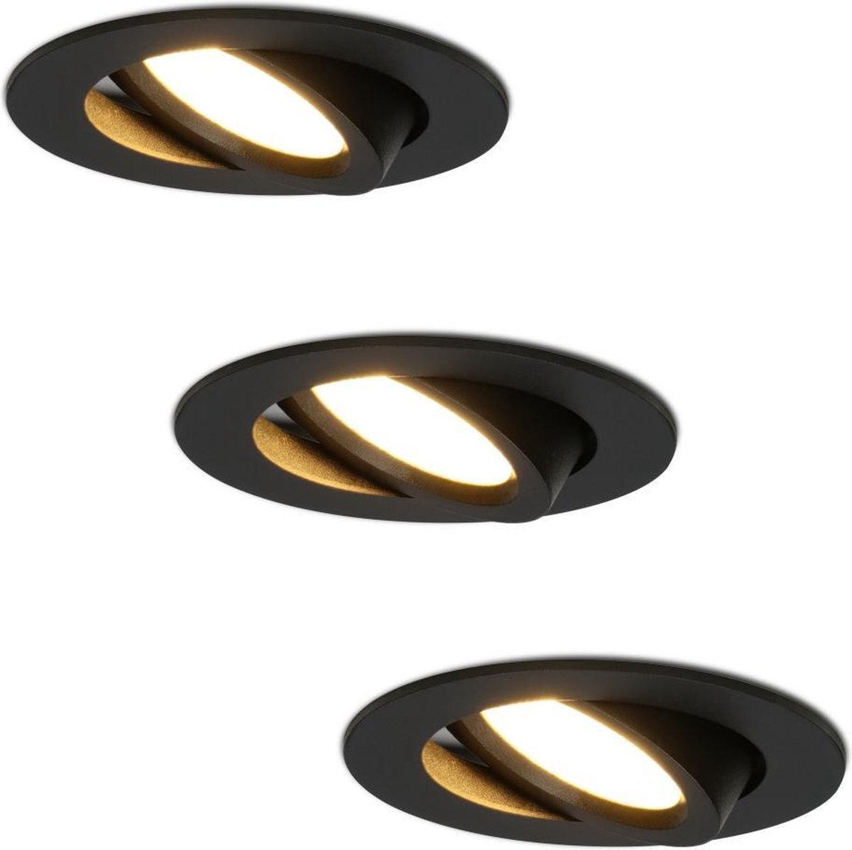 Lightexpert Set van 3 stuks LED inbouwspots Rome zwart IP44 6 Watt 2700K dimbaar kantelbaar