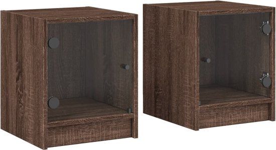 vidaXL Nachtkastjes met glazen deuren 2 st 35x37x42 cm bruineikenkleur