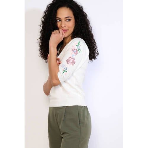 LOLALIZA Gebloemde Sweater Ecru Broderie