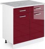 Vicco R-Line Universele onderkast – 80 cm met laden en deuren, met werkblad Bordeauxrode hoogglans