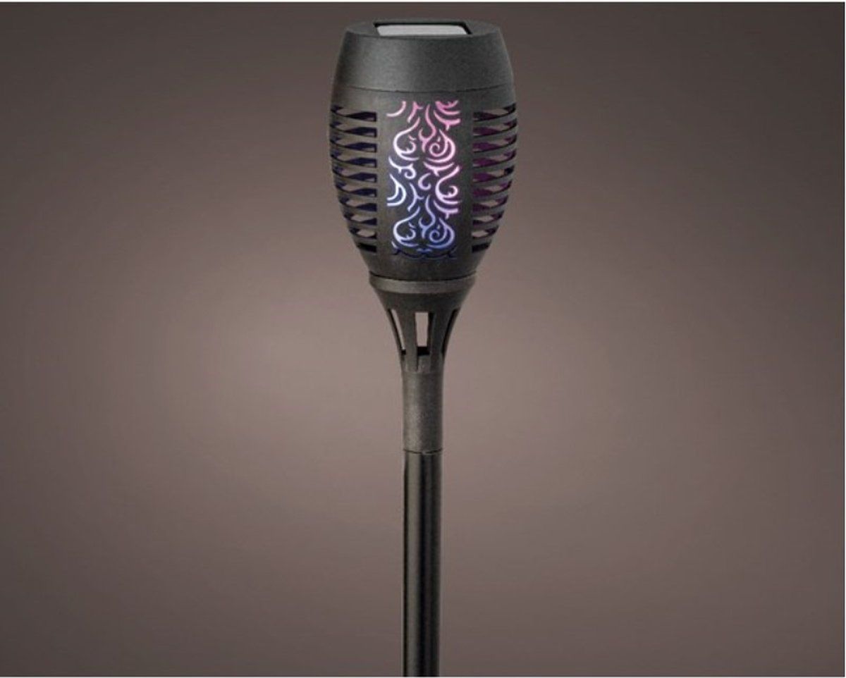 Lumineo Solar tuinfakkel zwart met gekleurd vlameffect 49 cm