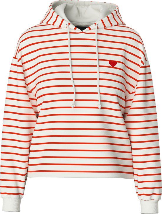 PIECES PCCHILLI LS HOODIE STRIPES EMB NOOS BC - Meisjes - Sweaters - Maat L - Katoen/Polyester - Gestreept - Cloud Dancer