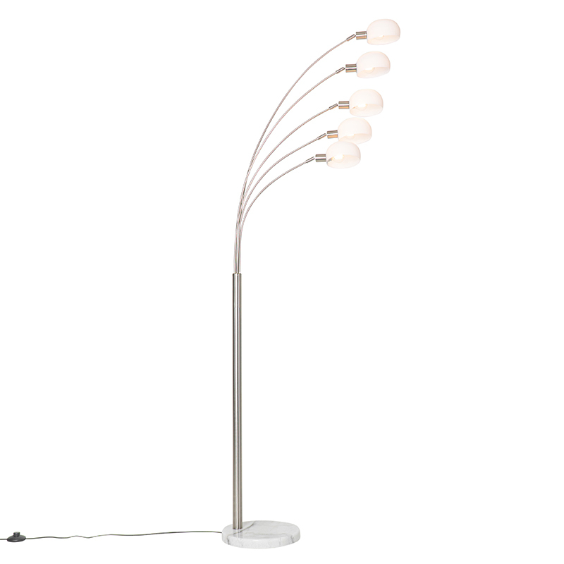 QAZQA Design vloerlamp staal met opaal glas 5-lichts - Sixties Marmo