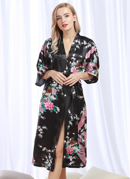 Spaansejurk NL Chinese Kimono badjas ochtendjas zwart satijn dames maat M