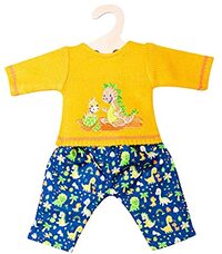 Heless 2134 2134-kledingset voor poppen in dino-design, 2-delig met gebreide trui en kleurrijk bedrukte broek, maat 35-45 cm, meerkleurig