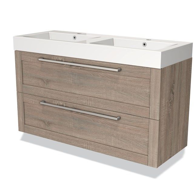 Maxaro Badkamermeubel 120cm Modulo Eiken 2 Lades Kader Wastafel Mineraalmarmer - 6095832278219