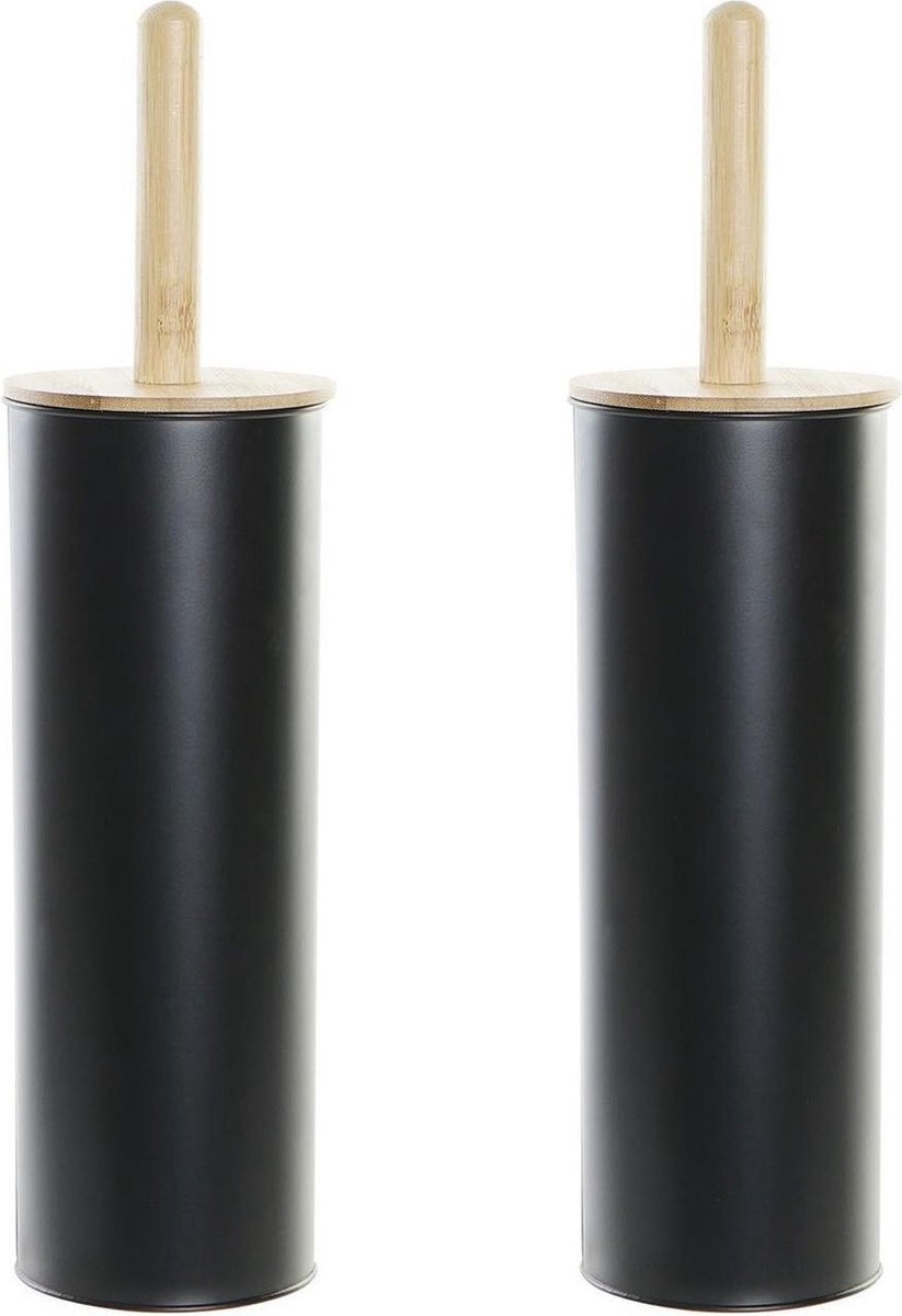 Items Set van 2x stuks toiletborstel zwart met houder van metaal 38 cm - Wc-borstels