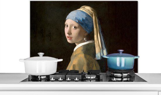 KitchenYeah - Spatwand - Meisje met de parel - Vermeer - Oude meesters - 80x55 cm - Aluminium