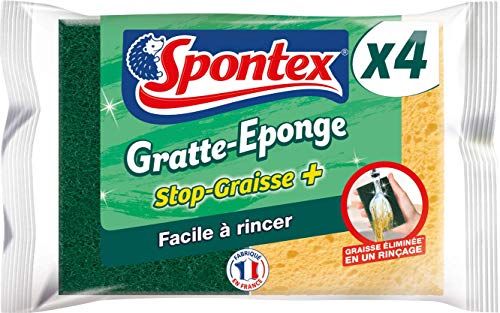 SPONTEX - Sponskrabber vetafstotend + – 4 groene schuursponzen tegen vet