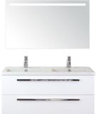 BES LED Seville Badmeubelset 120 cm - 2 Laden Wit Hoogglans - Wastafel Djazz Dubbel met Sence Spiegel