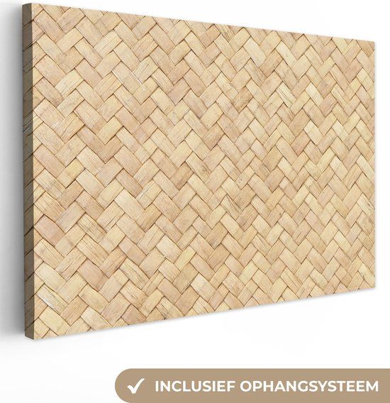 OneMillionCanvasses Canvas schilderij 140x90 cm - Rotan print - Beige - Wanddecoratie