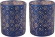 Countryfield Luxe theelichthouder - 2x stuks - Glas - Nachtblauw/Goud