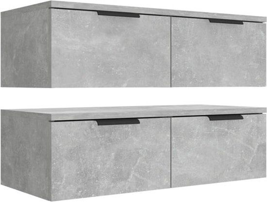 vidaXL Wandkasten 2 st 68x30x20 cm bewerkt hout betongrijs