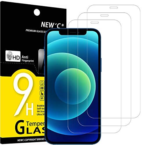 NEW'C 3 Stuks, Screen Protector voor iPhone 12, iPhone 12 Pro (6.1 Inch), Gehard Glass Schermbeschermer Film 0.33 mm ultra transparant, ultra resistent