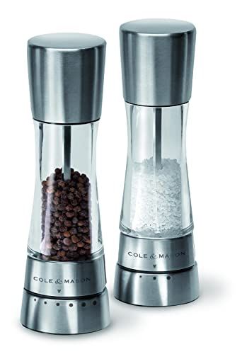 Cole & Mason H59408G Derwent Zout & Pepermolen, Gourmet Precision+, Roestvrij Staal/Acryl, 190mm, Cadeauset, Inclusief 2 x Molens, Levenslange Garantie op Mechanisme