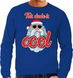 Bellatio Decorations Foute Kersttrui / sweater - Stoere kerstman - this dude is cool - blauw voor heren - kerstkleding / kerst outfit L