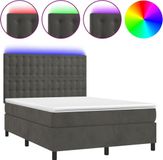 vidaXL Boxspring met matras en LED fluweel donkergrijs 140x190 cm