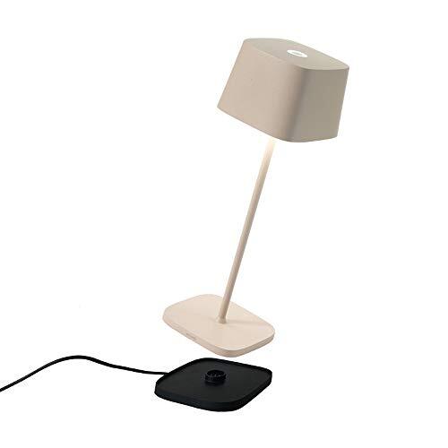 Zafferano - Ofelia Pro Aluminium Dimbare LED Tafellamp, Contact Laadbasis, IP65 Bescherming, Binnen/buiten gebruik, H29cm, EU Stekker - Zand