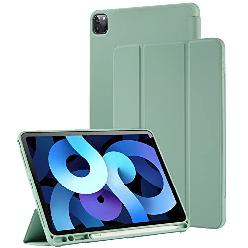Tiefony Hoes voor nieuwe iPad Pro 11 inch 2021/2020 (3/2 generatie) met penhouder, soft TPU achterkant beschermhoes, auto slaap/ontwaak, matcha groen