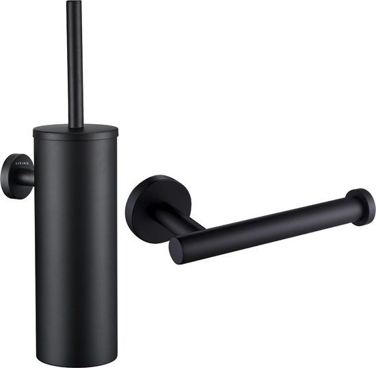 LIVINQ Toilet Borstel Houder Zwart - Toiletset 2-delig - RVS - Hangend