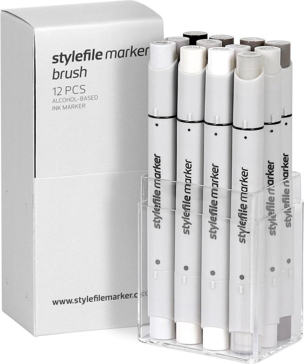 Stylefile Markers Stylefile Twin Marker Brush 12er Set Warm Grey