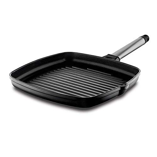 Castey 6-G22 grillpan met afneembare stalen handgreep, 22 x 22 cm, gegoten aluminium, zilver
