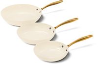 Cook and Pan Cook & Pan 3-Delige Koekenpan Pannenset Vanilla Ø 20, 24 & 28 cm Beige met Gouden Handgrepen