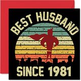 42e verjaardagskaart voor echtgenoot van vrouw - beste echtgenoot sinds 1981 - I Love You Gifts, Happy 42e huwelijksverjaardagskaarten voor partner, 145 mm x 145 mm wenskaarten voor veertig-seconde