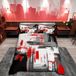 Drap plat, design abstrait, rouge-gris-noir, 3 pièces, pour un lit double