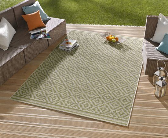 Bougari Vloerkleed - In&outdoor - Raute - Groen creme - 80x200cm geweven