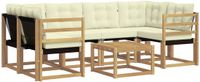 vidaXL Hoek loungeset 6 zitplaatsen Wit en crème Acacia hout