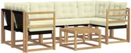 vidaXL Ensemble de salon d'angle 6 places Blanc et crème Acacia bois