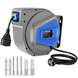 Himimi Automatische kabelhaspel outdoor 15 m + 1 m snoer 1500 W verlengkabel buiten, kabelhaspel wandmontage 180° Zijdelings zwenkbaar voor wandmontage met montagehouder