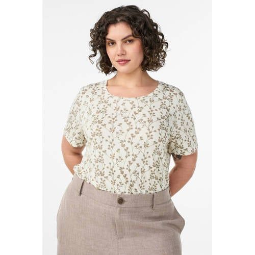 Zizzi gebloemd T-shirt ecru
