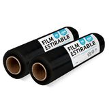m-office Zwarte verpakkingsfolie, plastic hoes, zwart, verpakking van 2 stuks, voor verhuisdozen, meubelbescherming, 50 cm x 200 m, rekbaar