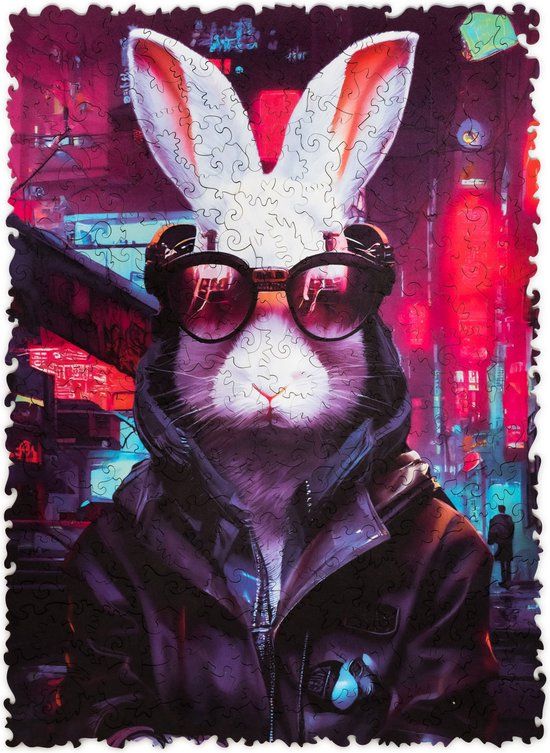 UNIDRAGON Houten Puzzel Pop Art - Cyber Konijn - 250 stukjes - 32x23 cm
