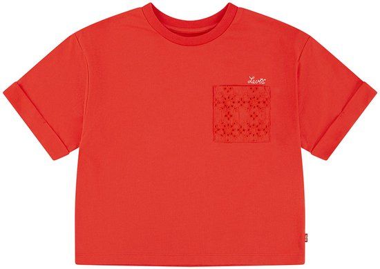 Levi's® Kids Roll Cuff Meet And Greet T-shirt Rood Katoen Korte Mouw Ronde Hals Meisjes 6 Jaar