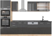 Vicco R-Line Unité de cuisine complète – 300 cm avec armoire haute, WB Anthracite Anthracite brillant/chêne doré