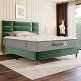 Pangivo Lit Double Rembourré 140x200 cm avec matelas et sommier en velours vert foncé et tête de lit