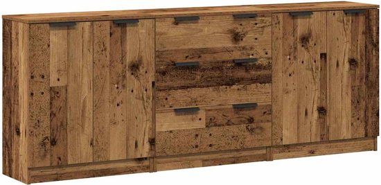 vidaXL Dressoirs 3 stuks oud hout 60x30x70 cm bewerkt hout