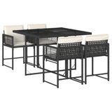 vidaXL 5-delige Tuinset met kussens poly rattan zwart