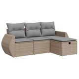 vidaXL 4-delige Loungeset met kussens, polyrattan, beige