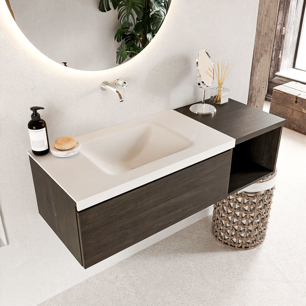 Mondiaz Bukla badmeubel links 1 lade 120 dark brown en talc