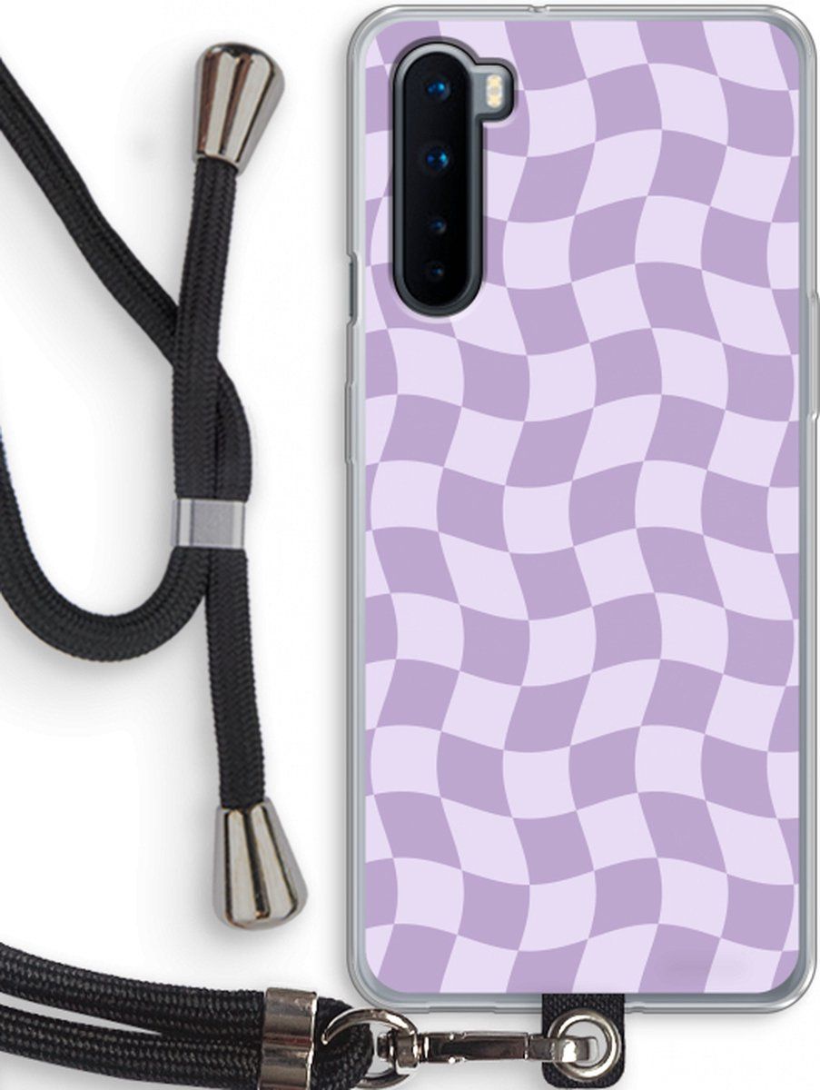CaseCompany Case Company® - OnePlus Nord hoesje met Koord - Grid Paars - Telefoonhoesje met Zwart Koord