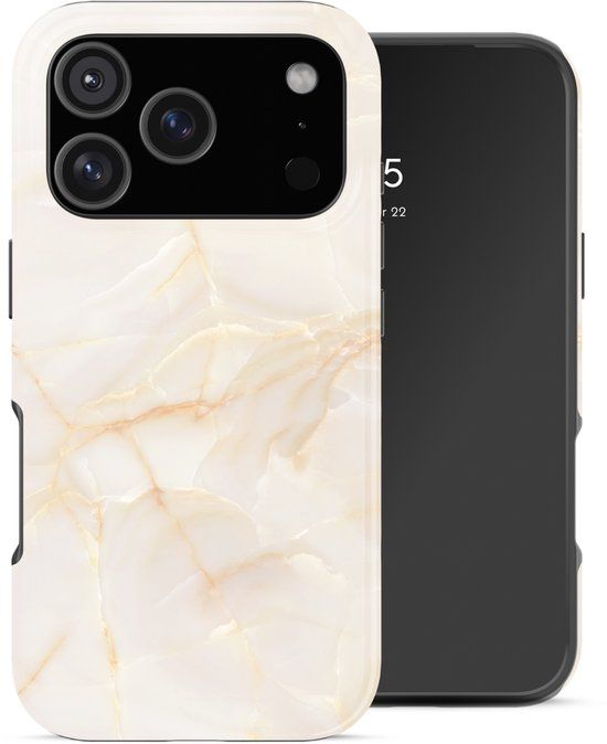 Selencia Hoesje - Geschikt voor Apple iPhone 17 Pro - Backcover - Golden Beige Marble