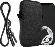 kwmobile Tasje voor smartphones L - 6,5" - Hoesje van neopreen in antraciet / wit - Phone case met nekkoord